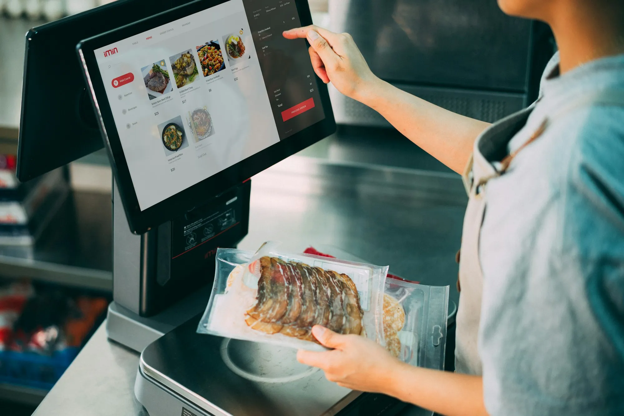 A self-checkout terminal in use